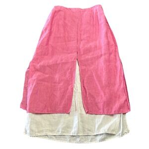 Two Star Dog tsd Linen Skirt Women M Pink White Pull On Elastic Waist Maxi Y2k